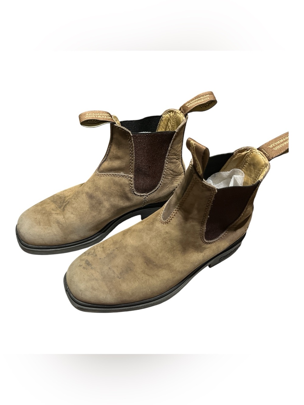 AS IS: $129 Blundstone UNISEX Brown/Tan Square Chisel Toe Boots.M:US SIZE 6/ W:8